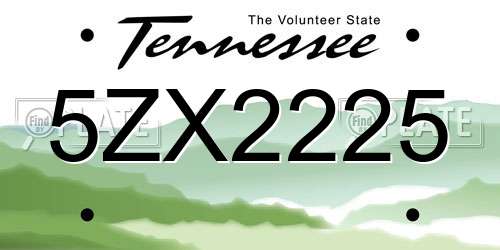 5ZX2225 Tennessee License Plate