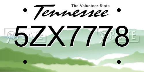 5ZX7778 Tennessee License Plate