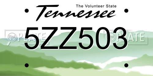 5ZZ503 Tennessee License Plate