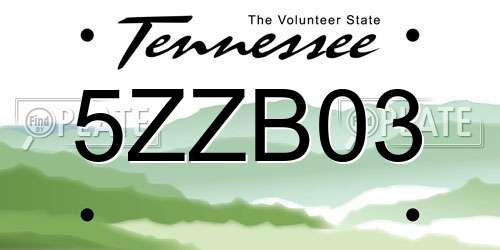 5ZZB03 Tennessee License Plate