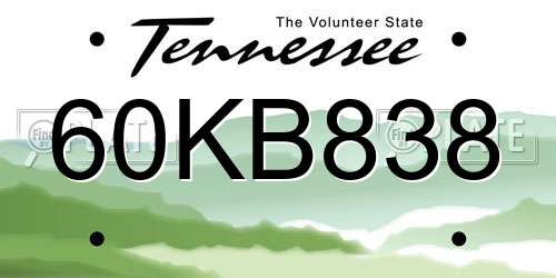 60KB838 Tennessee License Plate