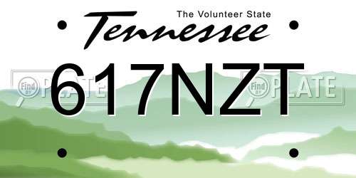 617NZT Tennessee License Plate