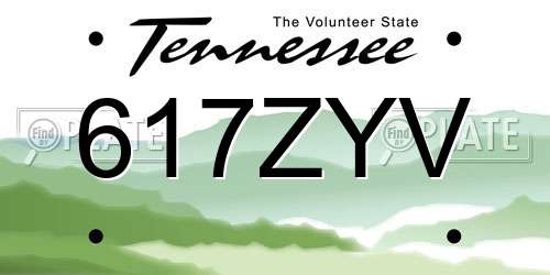 617ZYV Tennessee License Plate