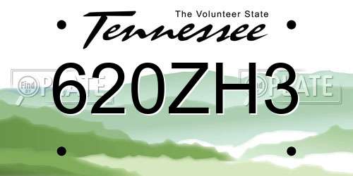 620ZH3 Tennessee License Plate