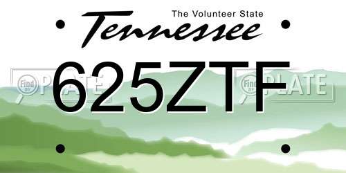 625ZTF Tennessee License Plate