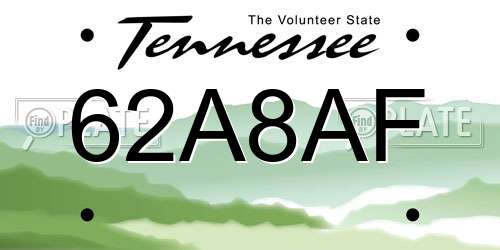 62A8AF Tennessee License Plate