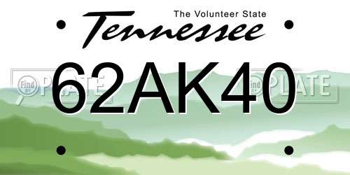 62AK40 Tennessee License Plate