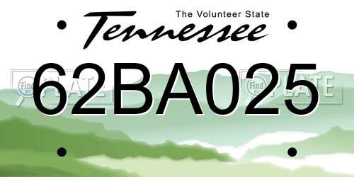 62BA025 Tennessee License Plate