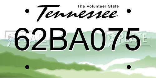 62BA075 Tennessee License Plate