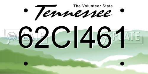62CI461 Tennessee License Plate