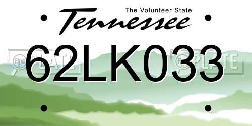 62LK033 Tennessee License Plate