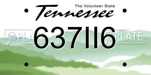 637II6 Tennessee License Plate
