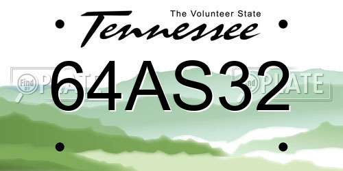 64AS32 Tennessee License Plate