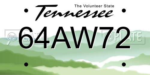 64AW72 Tennessee License Plate
