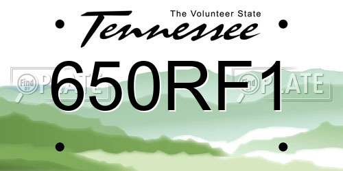 650RF1 Tennessee License Plate
