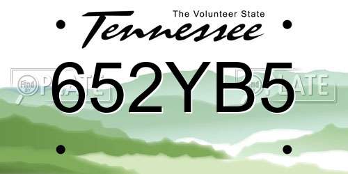 652YB5 Tennessee License Plate