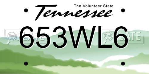 653WL6 Tennessee License Plate