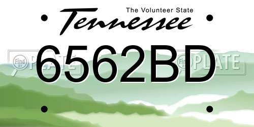6562BD Tennessee License Plate