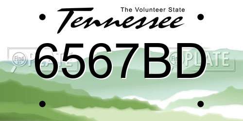 6567BD Tennessee License Plate