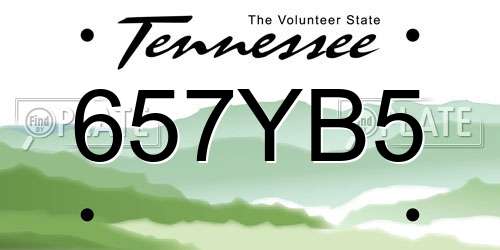 657YB5 Tennessee License Plate