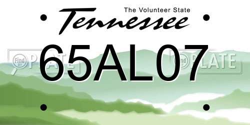 65AL07 Tennessee License Plate