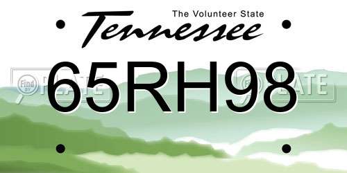 65RH98 Tennessee License Plate
