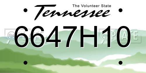 6647H10 Tennessee License Plate