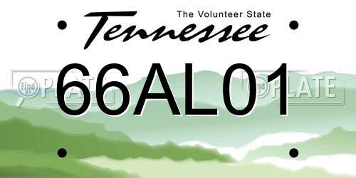 66AL01 Tennessee License Plate