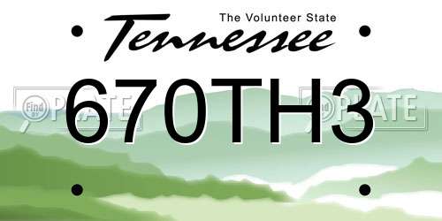 670TH3 Tennessee License Plate