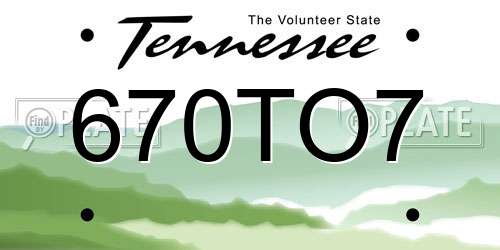 670TO7 Tennessee License Plate