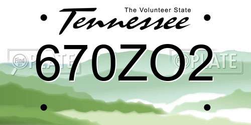 670ZO2 Tennessee License Plate