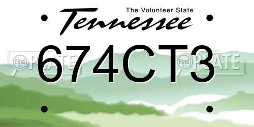 674CT3 Tennessee License Plate