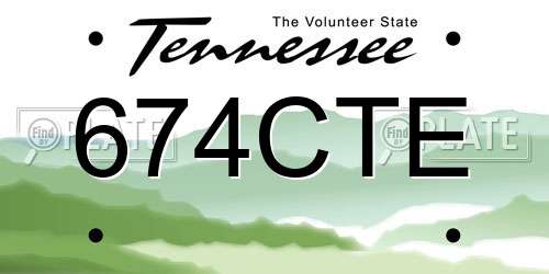 674CTE Tennessee License Plate