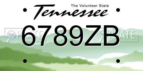 6789ZB Tennessee License Plate