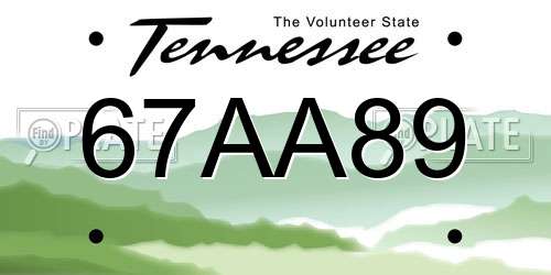 67AA89 Tennessee License Plate