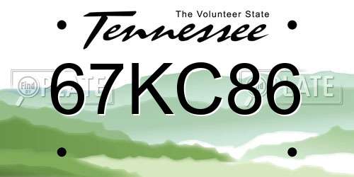 67KC86 Tennessee License Plate