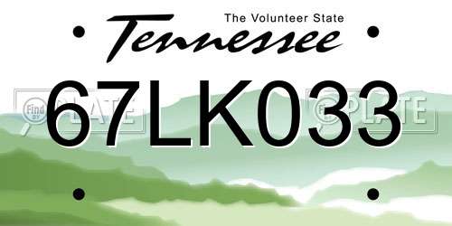 67LK033 Tennessee License Plate