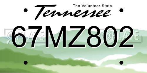 67MZ802 Tennessee License Plate