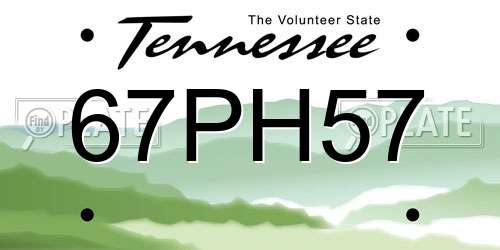 67PH57 Tennessee License Plate