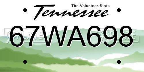 67WA698 Tennessee License Plate