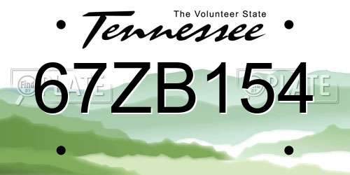67ZB154 Tennessee License Plate