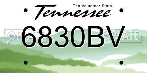6830BV Tennessee License Plate