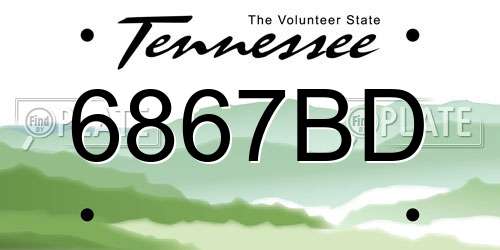 6867BD Tennessee License Plate