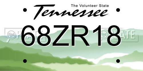 68ZR18 Tennessee License Plate