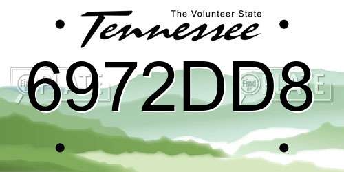 6972DD8 Tennessee License Plate