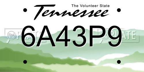 6A43P9 Tennessee License Plate