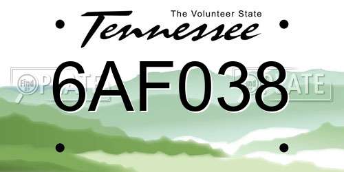 6AF038 Tennessee License Plate