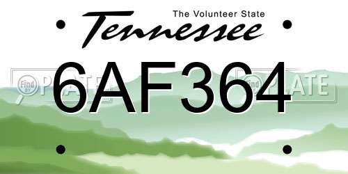 6AF364 Tennessee License Plate
