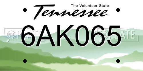 6AK065 Tennessee License Plate