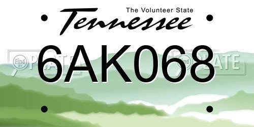 6AK068 Tennessee License Plate